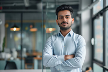Fototapeta premium young indian businessman standing confidantly