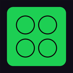 Green icon with outline circles. Geometric shape in brutalist style. Brutalism figure, patch with square form. Stylized futuristic design element with abstract print. Flat isolated vector illustration