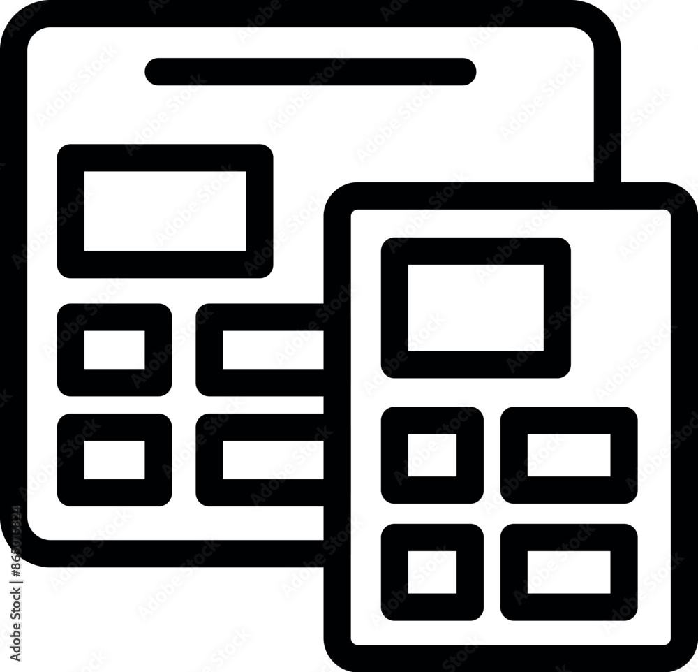 Poster simple black and white icon of a calculator showing buttons and display for calculating operations