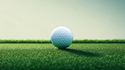 Obraz premium golf ball on the lush green grass, clear sky, early morning or late afternoon, simple and minimalist