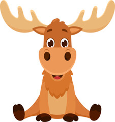 Cute Moose Animal Cartoon Character. Vector Illustration Flat Design Isolated On Transparent Background