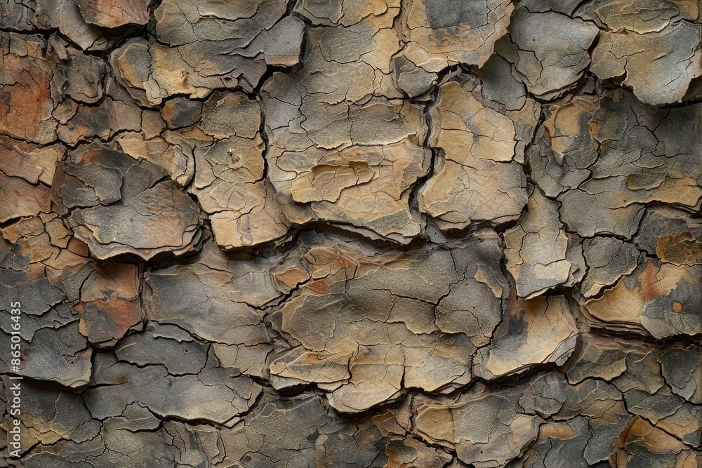 Poster detailed view of the rough and jagged bark of a tree, showcasing its unique texture and patterns, a 