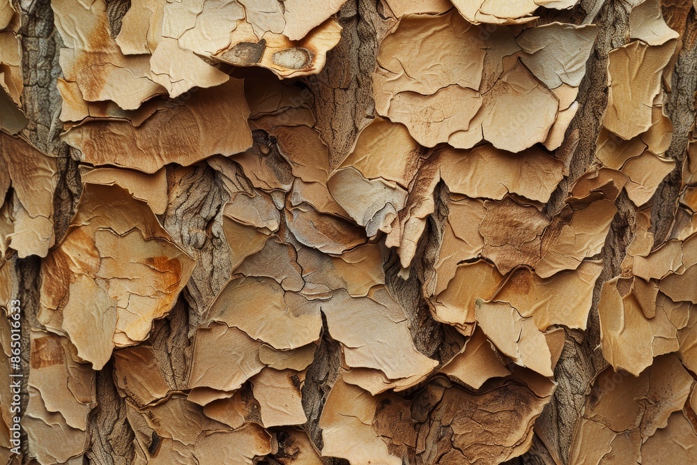Poster close-up view of the rough and jagged bark of a tree, showcasing its unique textures and patterns, a