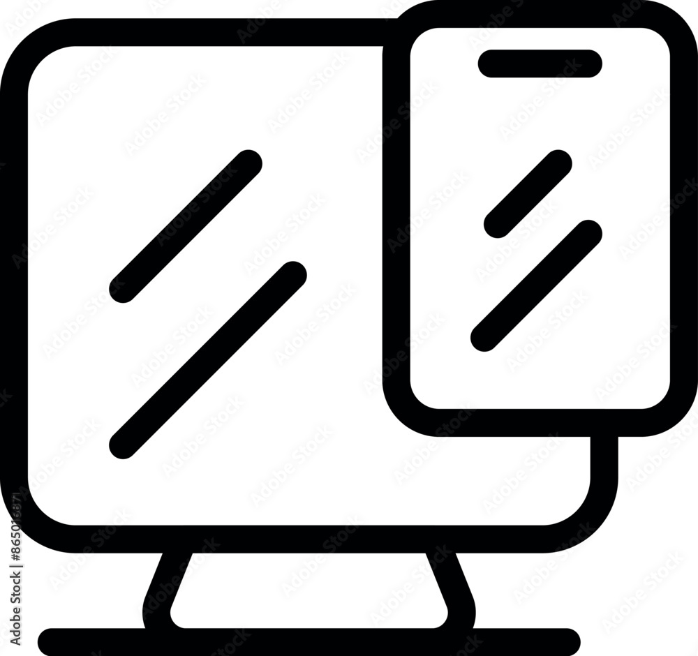Aufkleber simple, bold line icon of a smartphone connecting with a computer monitor