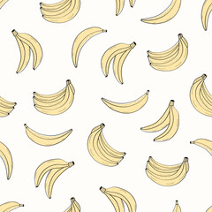 Seamless banana fruit pattern. Vector illustration of healthy food, cartoon background with bananas.