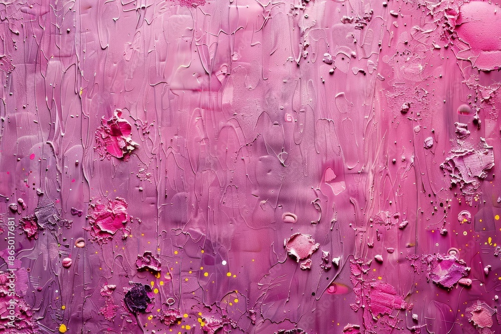 Poster close-up view of a textured canvas with vibrant pink paint and contrasting splashes, a textured pink