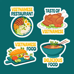 Vietnamese Food Label Flat Cartoon Hand Drawn Templates Background Illustration