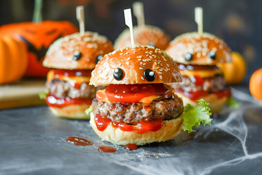 Halloween mini burgers with decorations