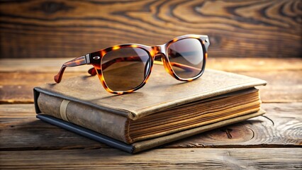 Vintage Sunglasses on Leather Book - Retro Style Concept