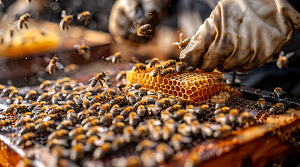 Close up Shot of - Bees on Honeycomb