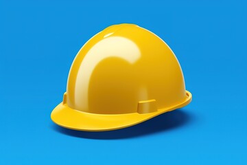 Fototapeta premium Yellow Hard Hat Isolated on Flat Blue Background with Shadow 3D Illustration 