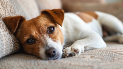Obraz premium Small Dog Lying on the Sofa