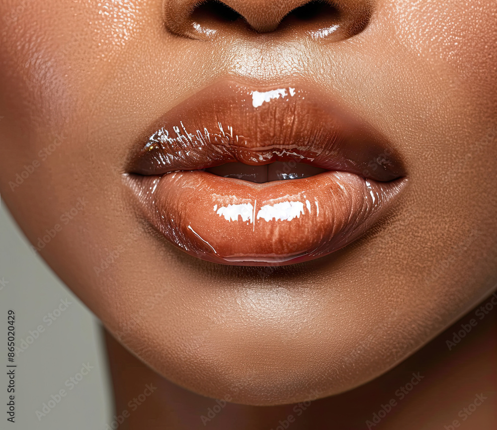 Sticker close up of a woman with lipstick and perfect skin for cosmetics promotion 