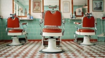 barbershop with antique barber chairs and traditional grooming tools.