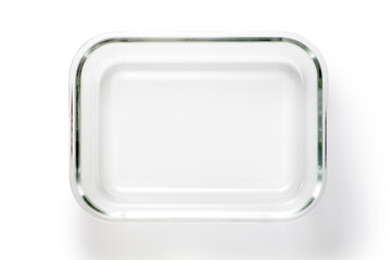 Empty glass rectangular food container on white background, Top view