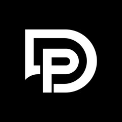 initial DP logo on a black and white background