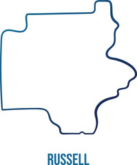 Obraz premium USA,Alabama state, Russell county simplified contour map.Navy blue gradient hand drawn line