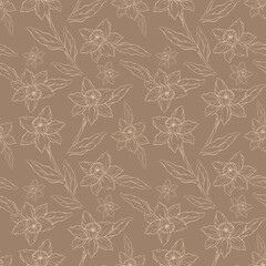 A seamless pattern of hand-painted daffodil flowers in a simple line-art style. Perfect for textiles, wallpaper and decor, this elegant design will bring a touch of natural beauty to any project.