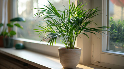 bamboo plant on a white window ledge
