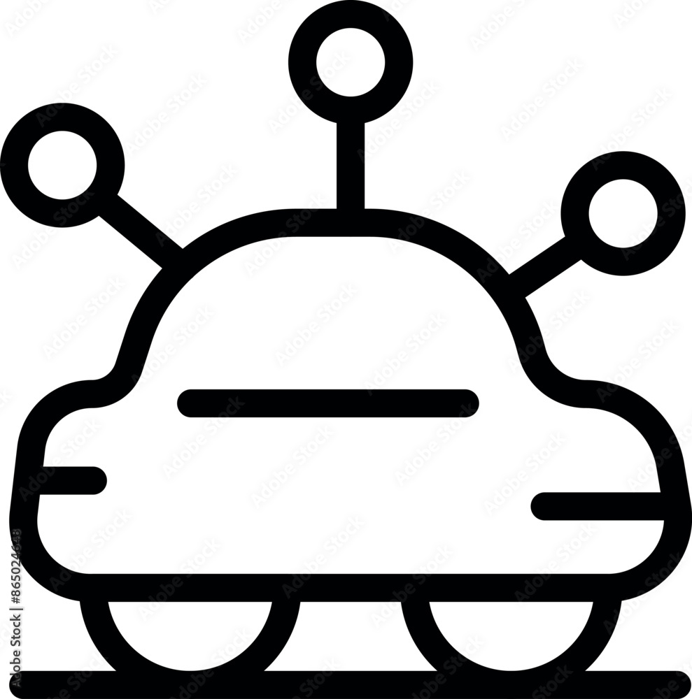 Poster line art icon of a driverless car using sensors and gps to navigate