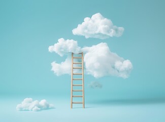 ladder to the cloud on pastel blue background minimal concept of success and dream coming true,...