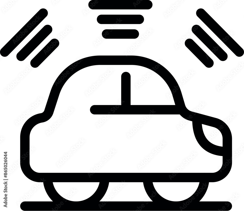 Poster line icon of a futuristic self driving car navigating using sensor signals
