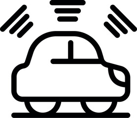 Line icon of a futuristic self driving car navigating using sensor signals