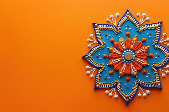 rangoli ornament on solid orange background