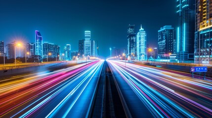 Fototapeta premium smart city landscape with AI-integrated infrastructure, featuring sensor-equipped streetlights