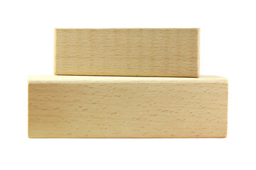 Wooden blocks, wooden toys, space for letters isolated on white background.