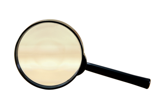black magnifying glass, copy space isolated on white background.