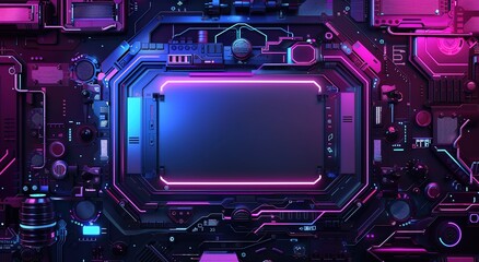 Fototapeta premium Game streaming frames with a glowing theme for live conferences of gaming streamers, including HUD frames for Twitch streaming media. 