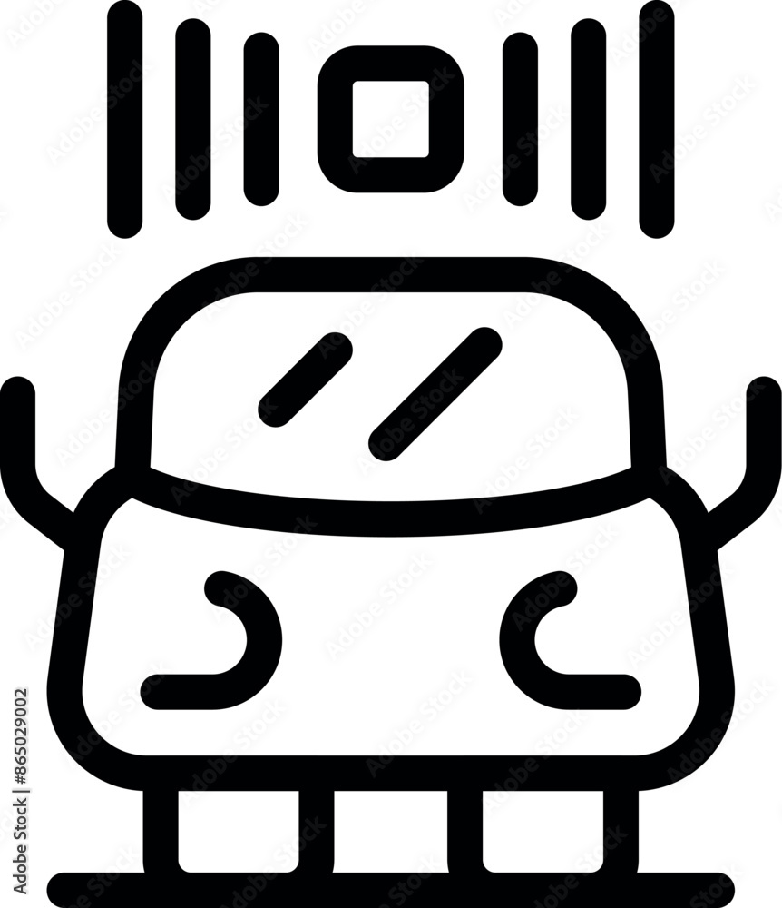 Poster line art icon of a futuristic vehicle using sensors for navigation