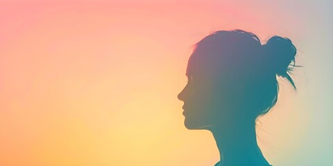 Silhouetted Profile of a Girl on Pastel Background for World Mental Health Day. Concept Mental Health Awareness, Silhouette Photography, Pastel Colors, Portrait Photography, World Health Day