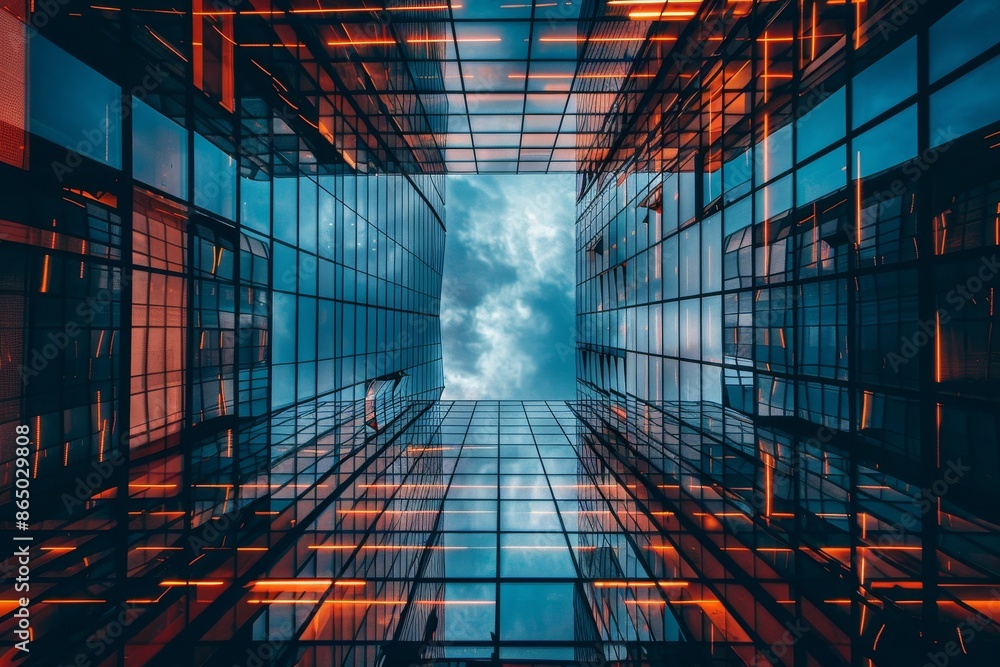 Poster a very tall building with an abundance of windows reaching towards the sky, a towering structure rea