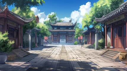 Fototapeta premium a temple in nice weather, background of anime