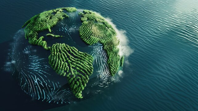 3D Earth globe with green vegetation