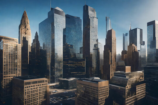 Edifici per uffici in moderna citt&agrave;. Grattacieli futuristici in metropoli.