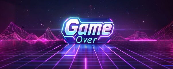Futuristic game over screen with vibrant neon colors and geometric shapes