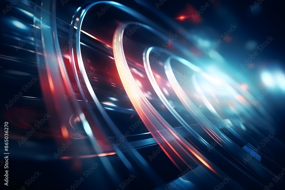 Sticker abstract futuristic background with glowing lines and sparkles in red and blue colors