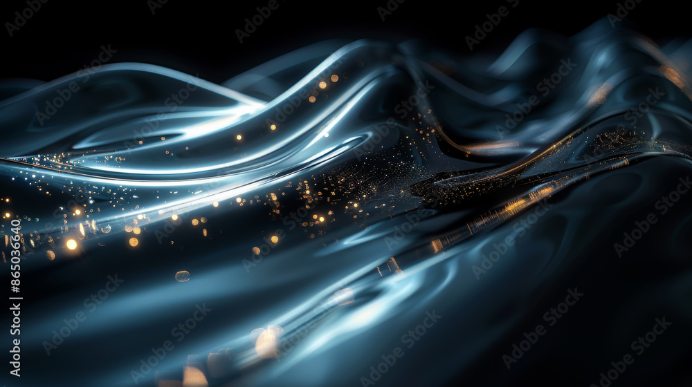 Poster a blue and orange wave with a lot of sparkles. the sparkles are in different sizes and are scattered