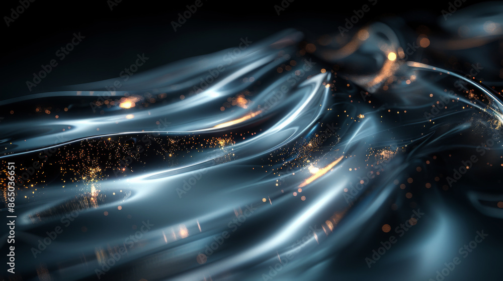 Poster a blue and orange wave with a lot of sparkles. the sparkles are in different sizes and are scattered
