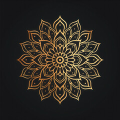 clean simple mandala one color gold on black background.