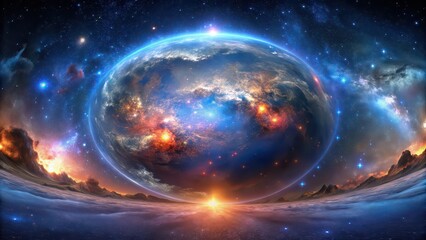 360 degree equirectangular projection of a space background with nebula and stars, HDRI spherical panorama