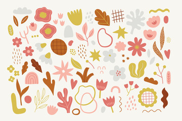 Retro florals collection - flowers, tulip, chamomile, heart, berry, leaves, sunflower