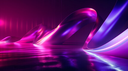 An energetic and vibrant digital artwork featuring flowing neon waves in various shades of purple, pink, and blue, against a dark background. Perfect for modern and dynamic designs.