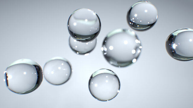 Closeup 3d render science idea concept of shape atom cell floating split cells isolate on white background.