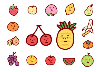 かわいい顔がついた果物のキャライラスト