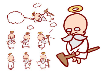 頭に輪っかを乗せた髭を生やしたかわいい神様