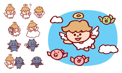 子どものような天使と悪魔のかわいいキャライラスト